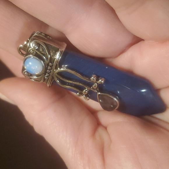 New Inverted Blue Striped Agate with Opalite Magical Pendant Healing Sword. - Picture 7 of 8